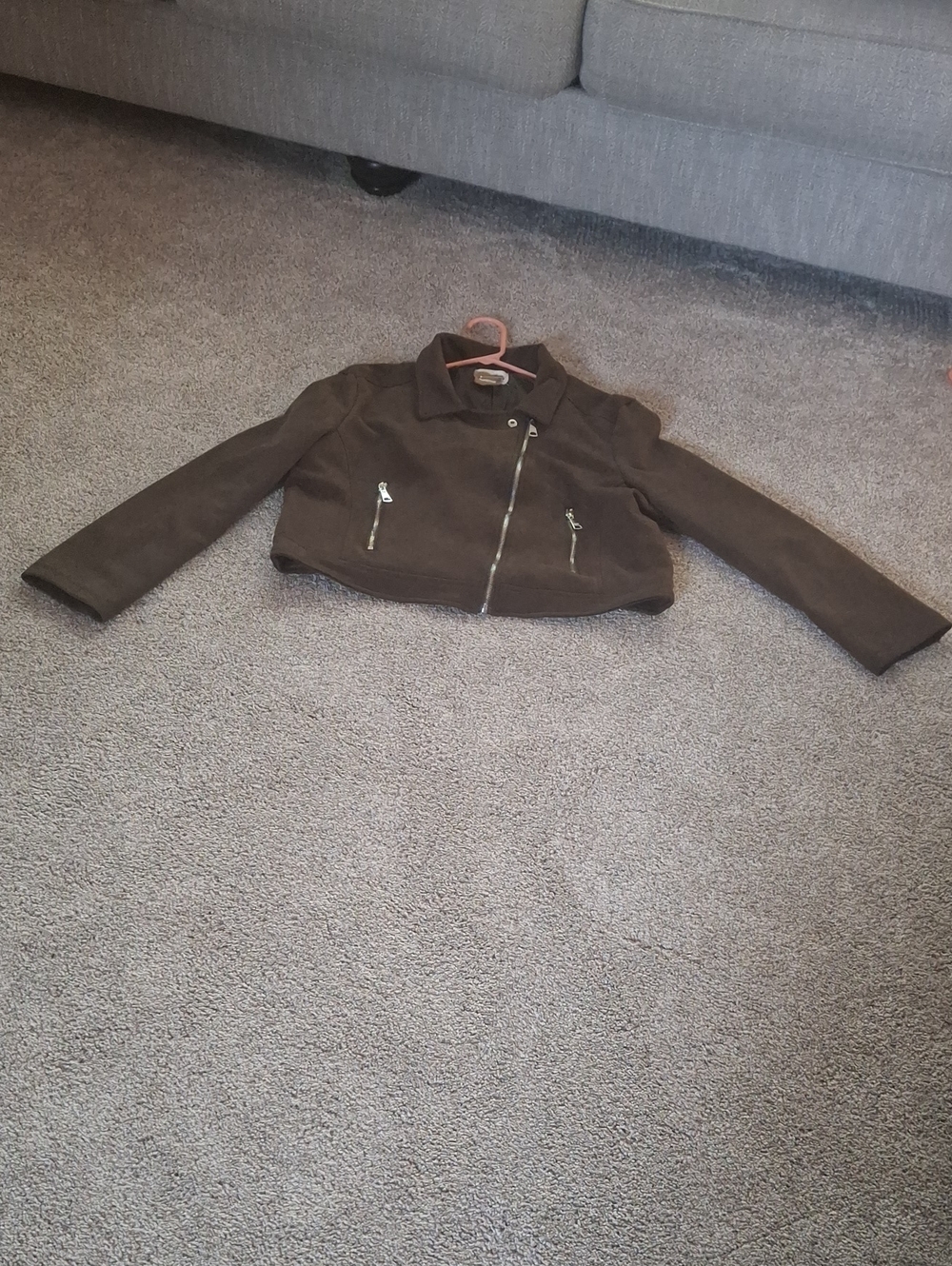 Vigoss Cropped Dark Green Faux Suede Moto Jacket